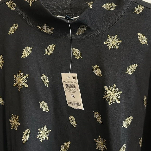 Karen Scott L/S NWT Black w/ Gold Glitter Leaves & Snowflakes❄️ all over Size:3X - Picture 2 of 4